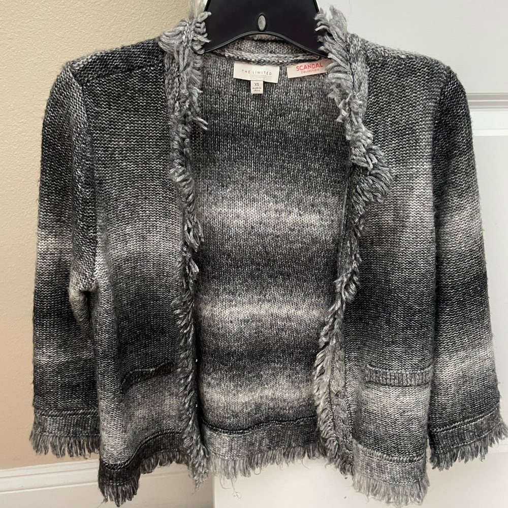 The Limited Brand “Scandal Collection” Ombré Fringe Cropped Cardigan